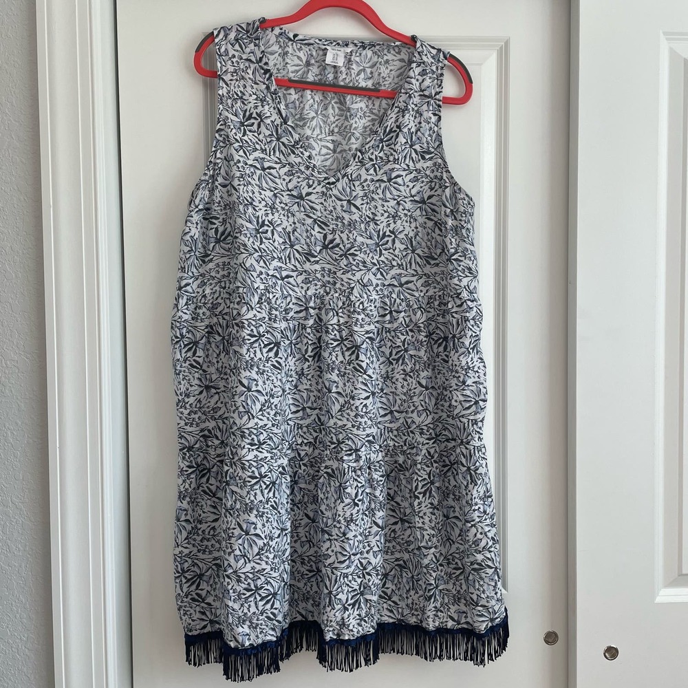 100% Linen Women’s Lucky Brand Floral Fringe Dress Size 1X